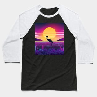 Lake Sunset with Flamingo Retrowave Baseball T-Shirt